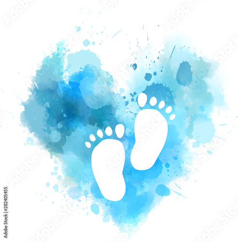 Blue watercolor heart with baby footprints
