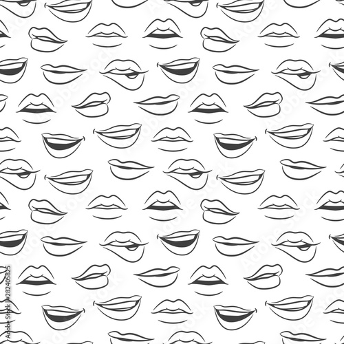 Sketched vector female sexy lips seamless pattern. Illustration of beauty sexy lips pattern, sketch female fashion
