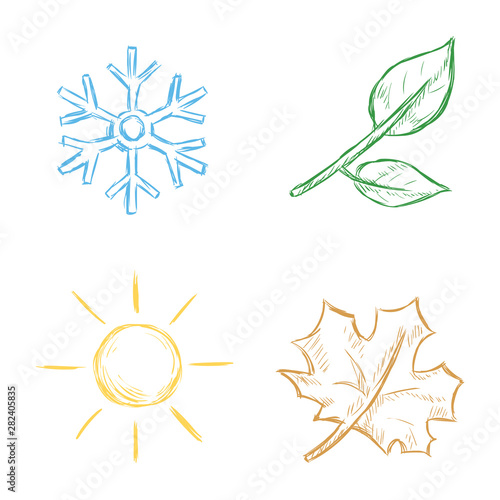Vector Set of Isolated Color Sketch Season Icons