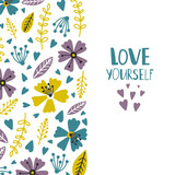 Love yourself banner or card vector template. Illustration of love yourself, poster motivation inspiration phrase