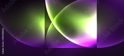 Neon glowing techno lines, hi-tech futuristic abstract background. Template with abstract shapes in dark space