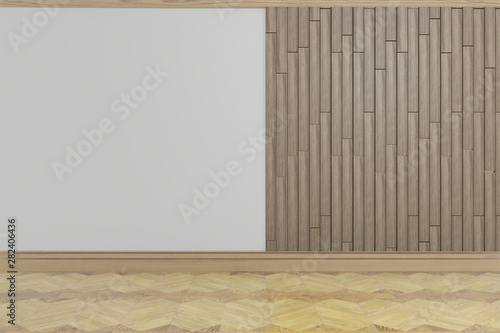 wooden slats with white concrete texture, design wall, empty room, 3d rendering © CREATIVE WONDER