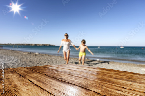 Desk of free space and beach background  © magdal3na