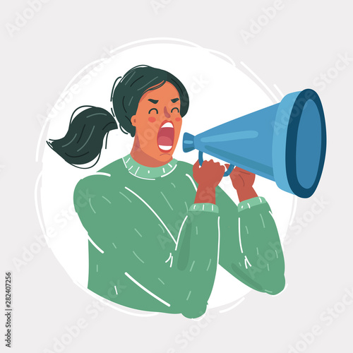 Woman shout out with megaphone