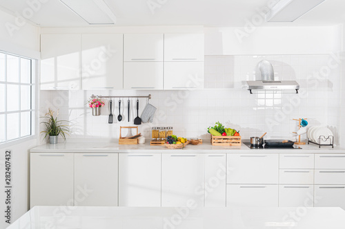 Pure white dream kitchen that is totally spotless.