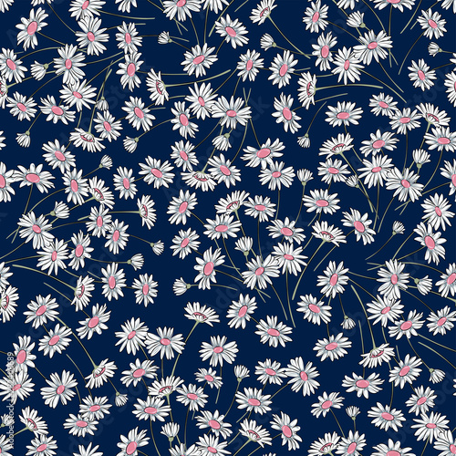 Vector seamless graphical botanical daisy flower pattern. Floral background design. Gentle pretty romantic pattern with chamomile. 