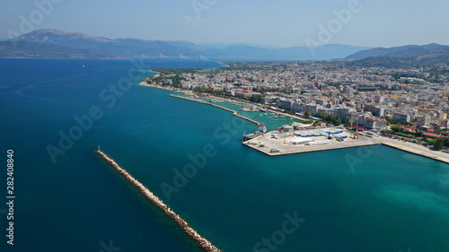 Fototapeta Naklejka Na Ścianę i Meble -  Aerial drone photo of Port and main town of Patras, Achaia, Greece