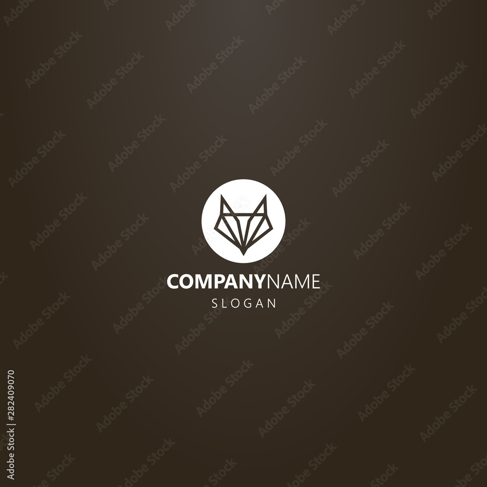white logo on a black background. simple vector negative space round logo of an abstract fox or wolf head white logo on a black background. simple vector negative space round logo of an abstract fox or wolf head