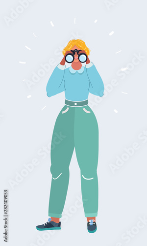 Woman looking through the binoculars