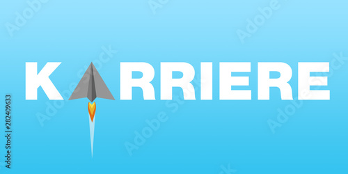 Illustration with paper planes or rocket on coloured background with the german word for career - Karriere