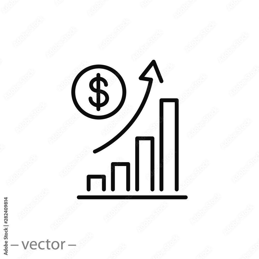 increase money growth icon, progress marketing, thin line symbol on white background - editable stroke vector illustration eps10 increase money growth icon, progress marketing, thin line symbol on white background - editable stroke vector illustration eps10