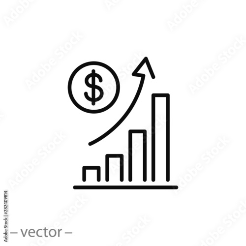 increase money growth icon, progress marketing, thin line symbol on white background - editable stroke vector illustration eps10