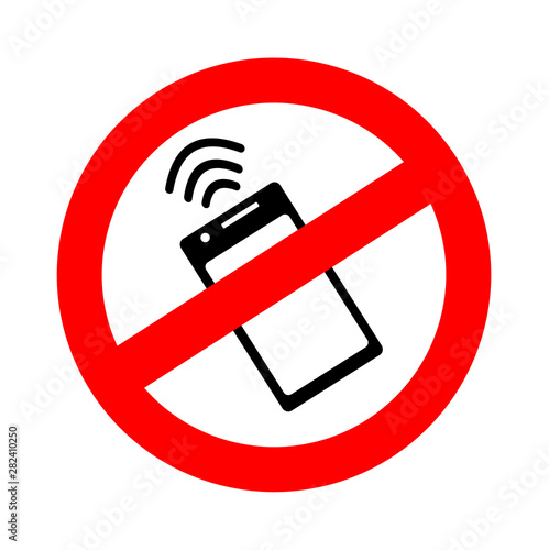Forbidden sign to use NFc technology in a smartphone with waves of non-cash Near field communication payment. Icon absence and impossibility of contactless payment. Vector illustration.