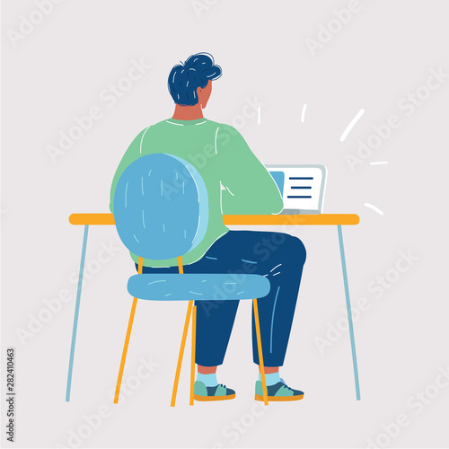 Young man work on laptop. Programmer