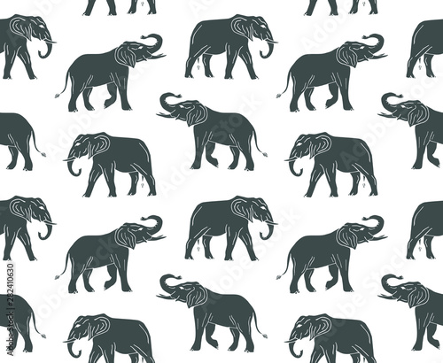 Vector seamless pattern of hand drawn doodle sketch elephant isolated on white background