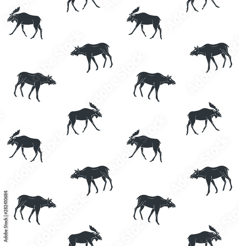 Vector seamless pattern of hand drawn moose isolated on white background