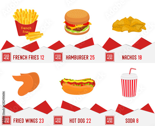 Vector fastfood menu template. Takeaway restaurant, cafe banner, frlyer.