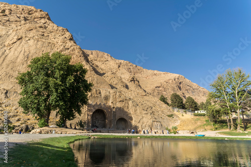 Taq-e Bostan, a site with a series of large rock reliefs from the era of Sassanid Empire of Persia, carved around 4th century AD.,  Kermanshah province, Iran photo