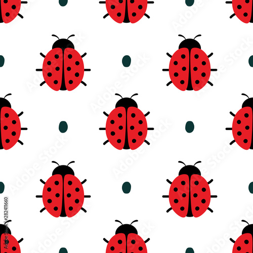 Ladybug seamless pattern  cartoon vector illustration background