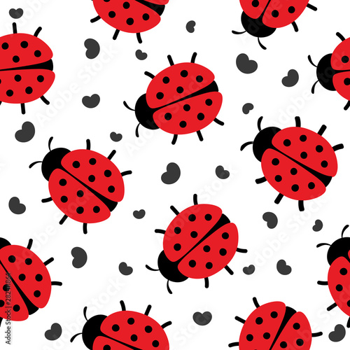 Ladybug seamless pattern, cartoon vector illustration background