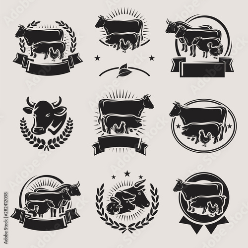 Farm animals labels and elements set. Collection icon farm animals. Vector