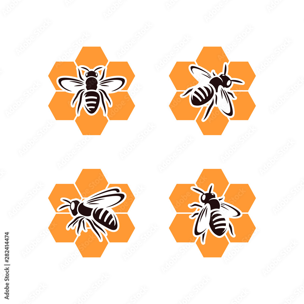 Bee set. Collection icon bee. Vector