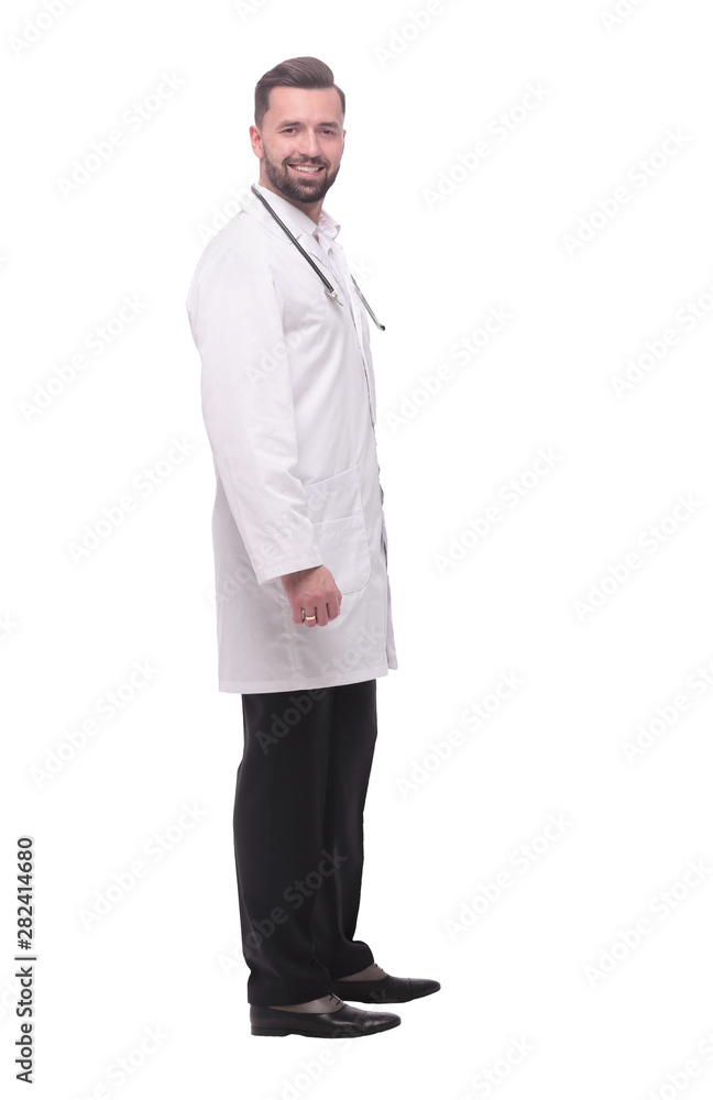 in full growth. a successful doctor is a therapist with a stethoscope in full growth. a successful doctor is a therapist with a stethoscope
