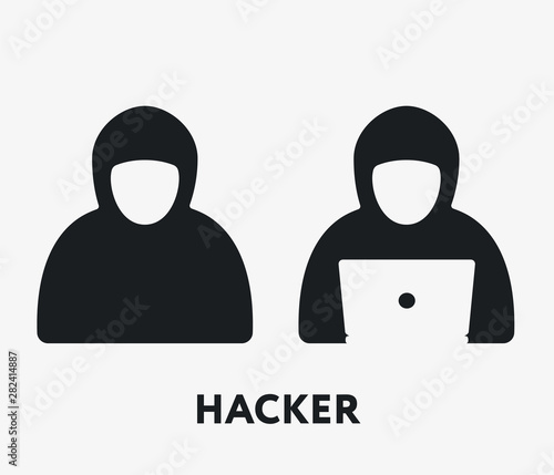 Hacker Coder Laptop Hood. Flat Vector Icon.