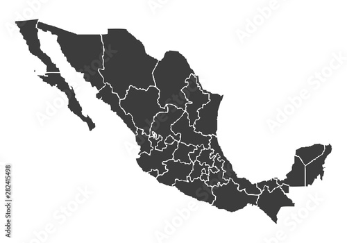 Mapa negro de México sobre fondo blanco.