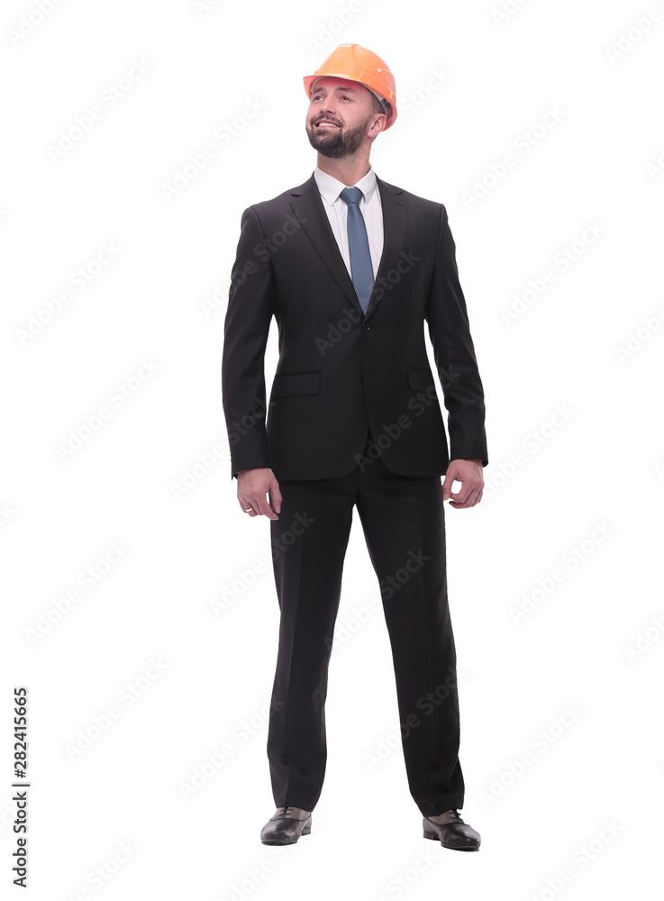 side view.businessman in helmet looking at copy space. side view.businessman in helmet looking at copy space.