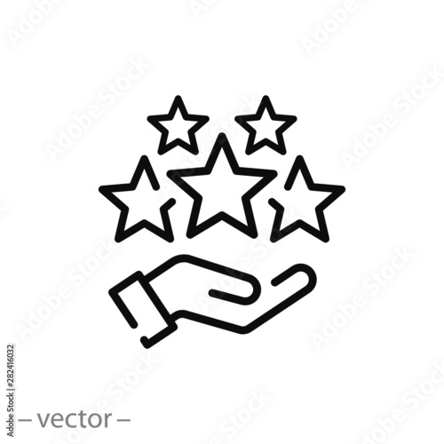 customer review icon, quality rating, feedback, five stars line symbol on white background - editable stroke vector illustration eps10