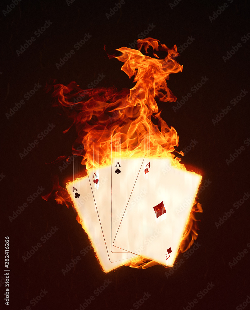 Playing cards' aces on fire glowing Stock Photo Adobe Stock