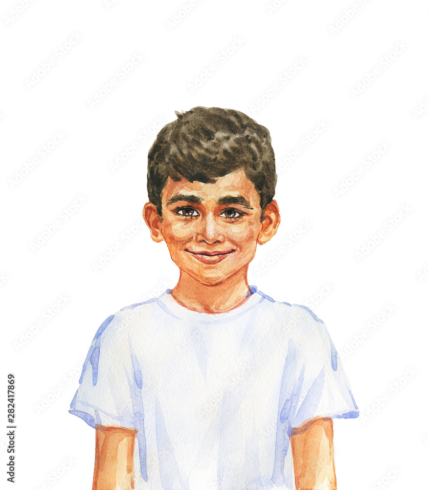 Watercolor realistic child portrait Stock Illustration | Adobe Stock