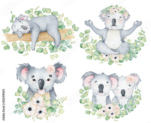 Canvas Print Koala bear cute animal character watercolor illustration