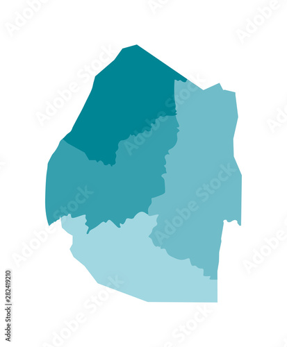 Vector isolated illustration of simplified administrative map of Eswatini  Swaziland . Borders of the regions. Colorful blue khaki silhouettes