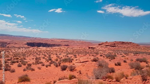 Panning shot of footpath towards Horseshoe Bend in Utah, USA