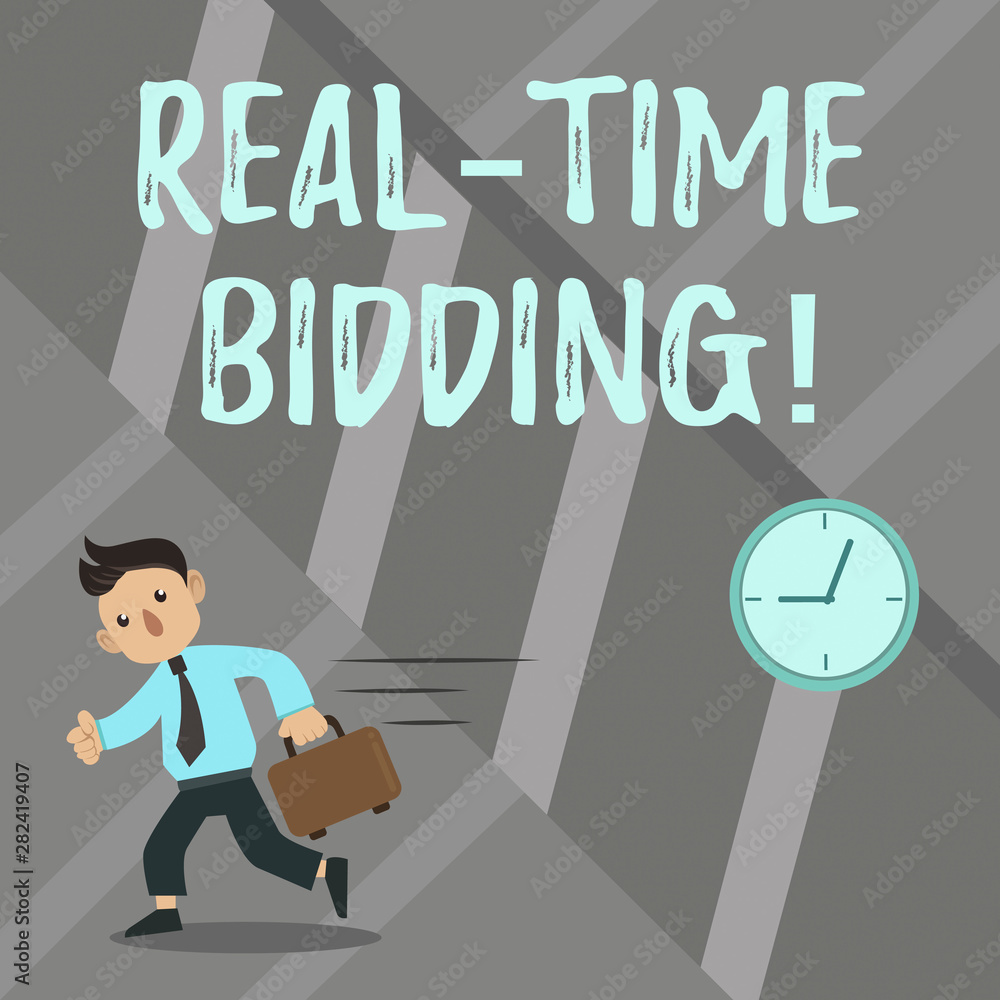 Word writing text Real Time Bidding. Business concept for Buy and sell advertising inventory by instant auctions Word writing text Real Time Bidding. Business concept for Buy and sell advertising inventory by instant auctions