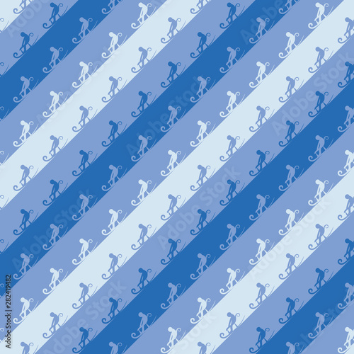 A seamless vector diagonal stripes pattern with sledding people. Surface print design.