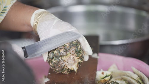 The process of making pineapple stirred Which is the otop product in Thailand photo
