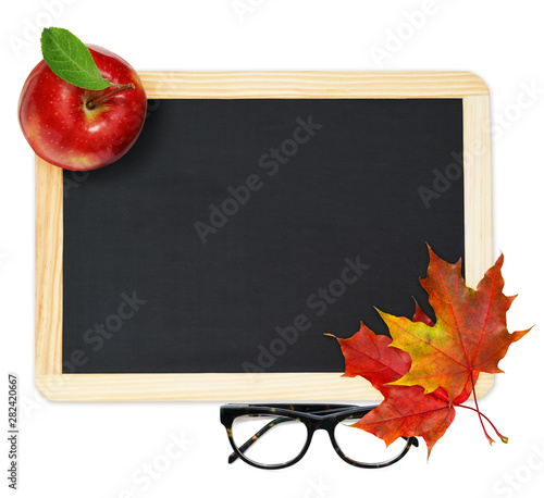 Black chalkboard , red mapl...