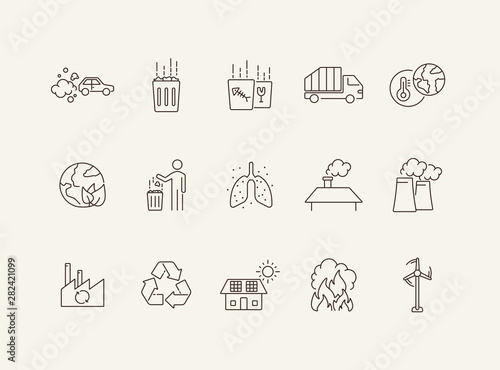 Environmental contamination icons. Set of line icons