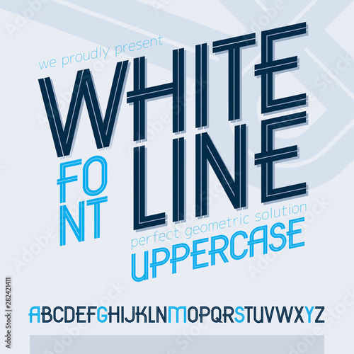 Set of vector upper case English alphabet letters created with white stripes, for use in logo design for news and broadcasting company