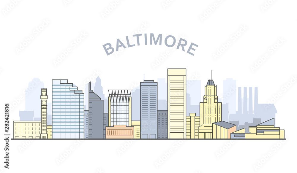 Baltimore cityscape, Maryland - city panorama of Baltimore, skyline of downtown