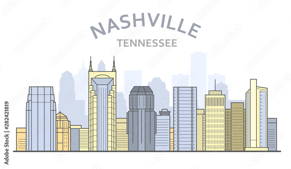 Nashville cityscape, Tennessee - city panorama of Nashville, skyline of downtown
