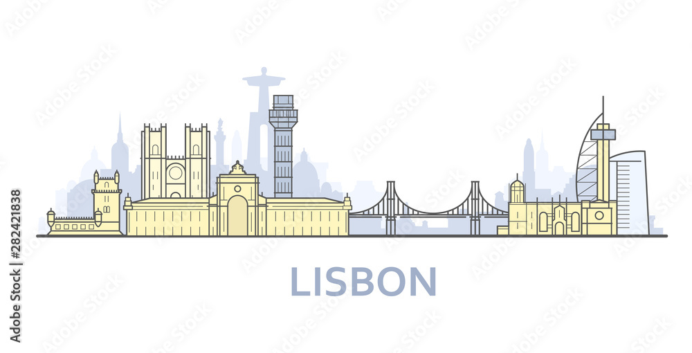 Lisbon cityscape - old town view, city panorama with landmarks of Lisbon