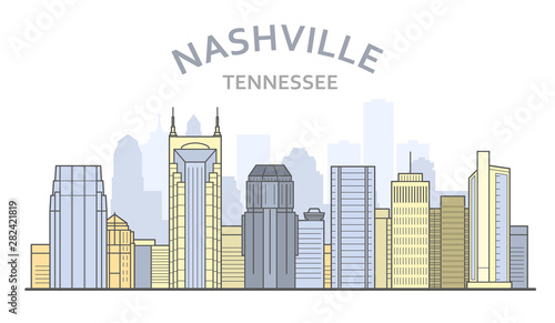Nashville cityscape, Tennessee - city panorama of Nashville, skyline of downtown