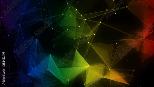 colorful iridescent rainbow abstract digital nodes and polygon connection paths within network or system of networks animation for visuals vj light presentations motion background Loop photo