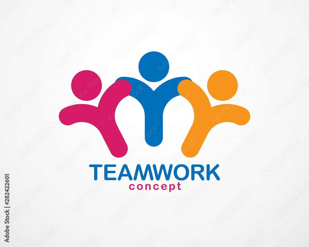 Teamwork businessman unity and cooperation concept created with simple geometric elements as a people crew. Vector icon or logo. Friendship dream team, united crew colorful design. Teamwork businessman unity and cooperation concept created with simple geometric elements as a people crew. Vector icon or logo. Friendship dream team, united crew colorful design.