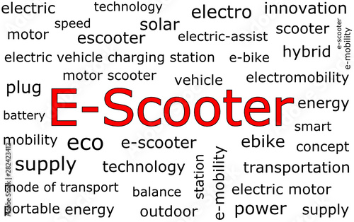 E-Scooter Wordcloud on white background - illustration