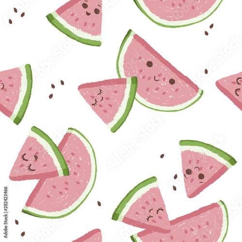 Seamless pattern with watermelon slice background. Fashion summer tropical fruits background